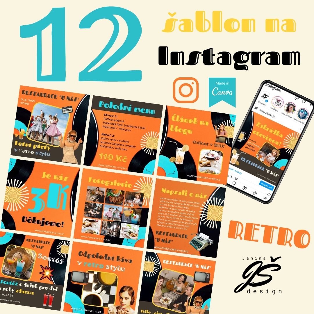 Canva šablon na Instagram Sada 12 Canva šablon na Instagram ve stylu RETRO