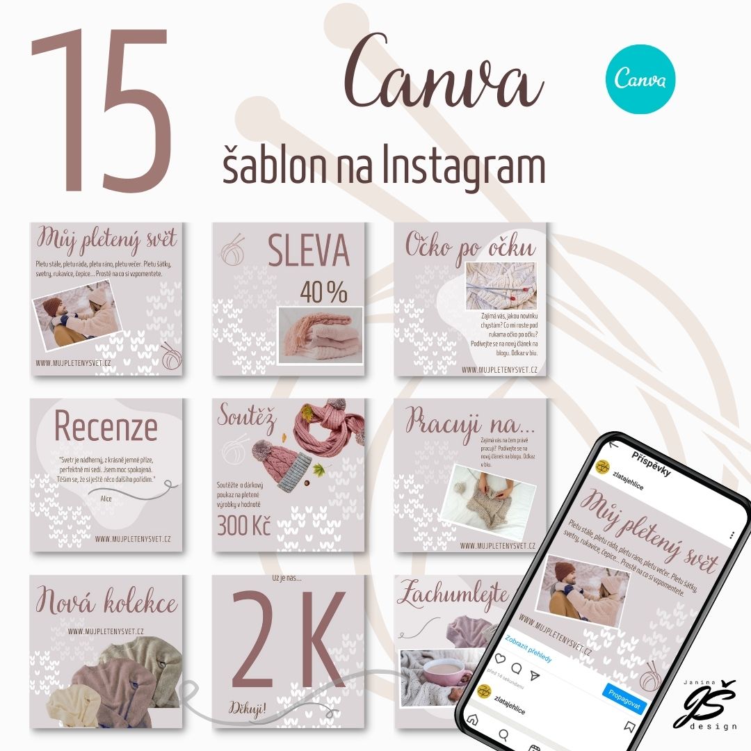 Kopie návrhu Plet svet IG Sada 15 šablon na Instagram "Můj pletený svět", sada pro e-shop