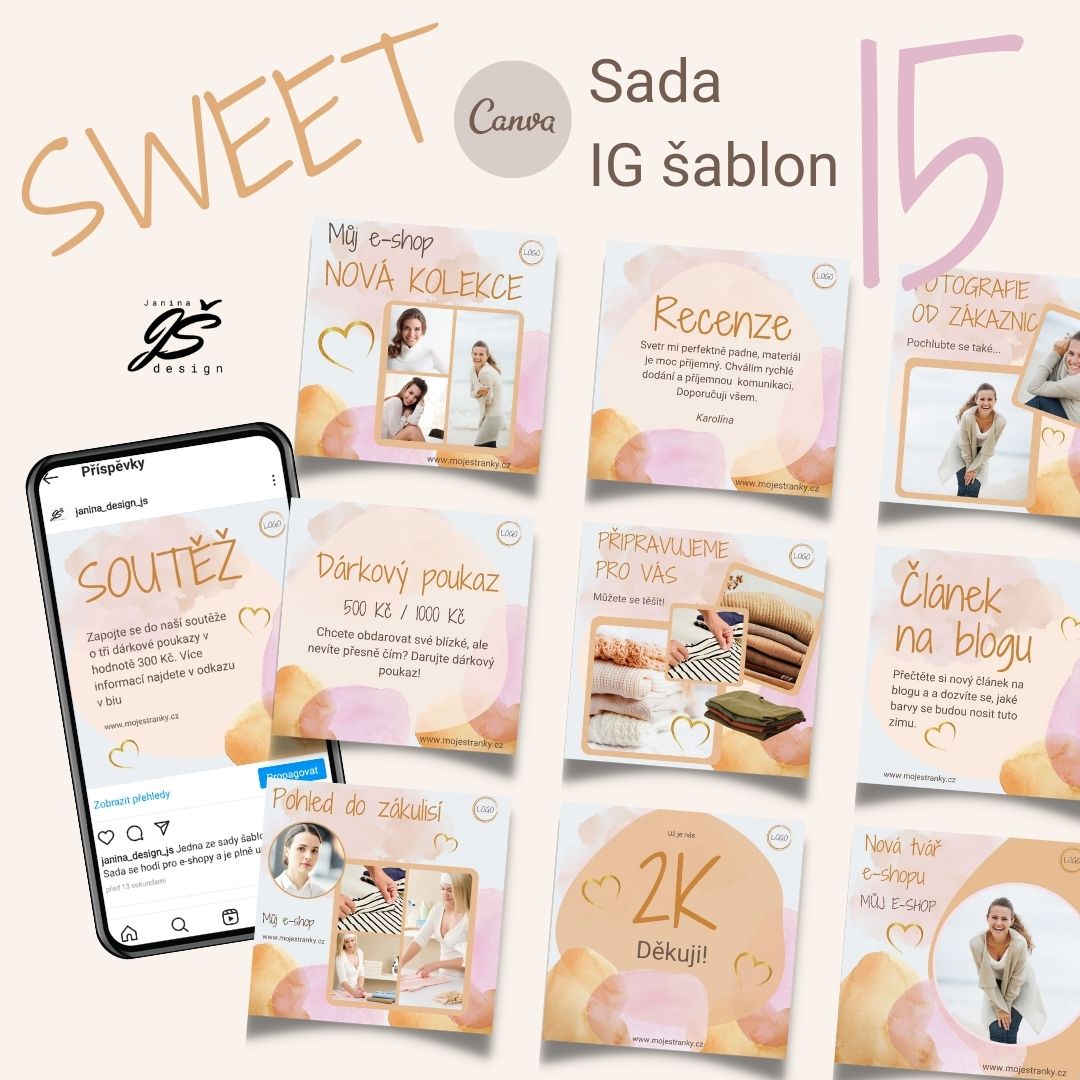 SWEET full čtverec "Sweet"" -Sada 15 šablon na Instagram pro e-shop