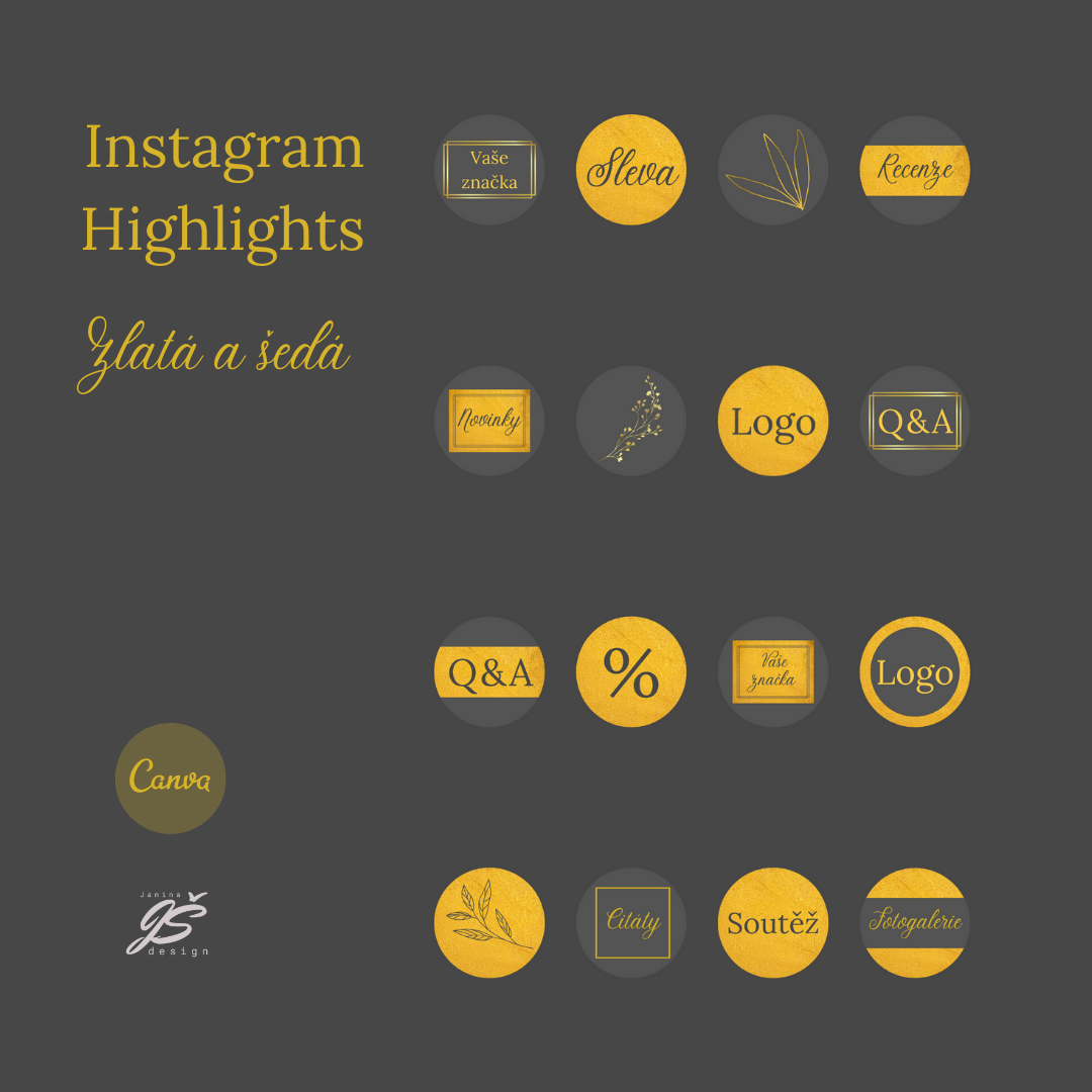 Instagram Highlights (2) 16 Instagram Story Highlights "Zlatá a šedá"