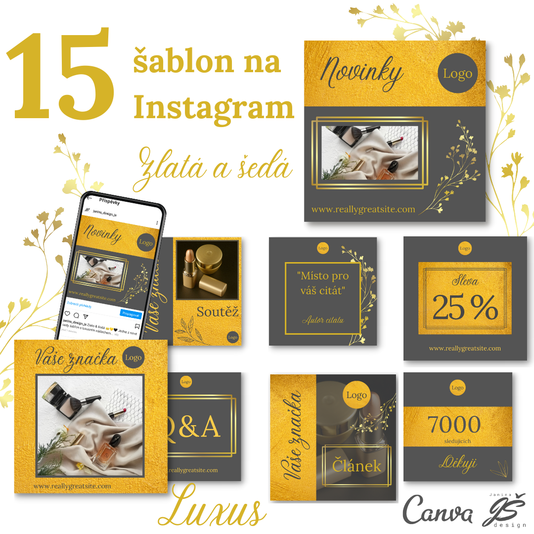 Sada šablon na Instagram (1) Zlatá a šedá, sada Canva šablon na Instagram