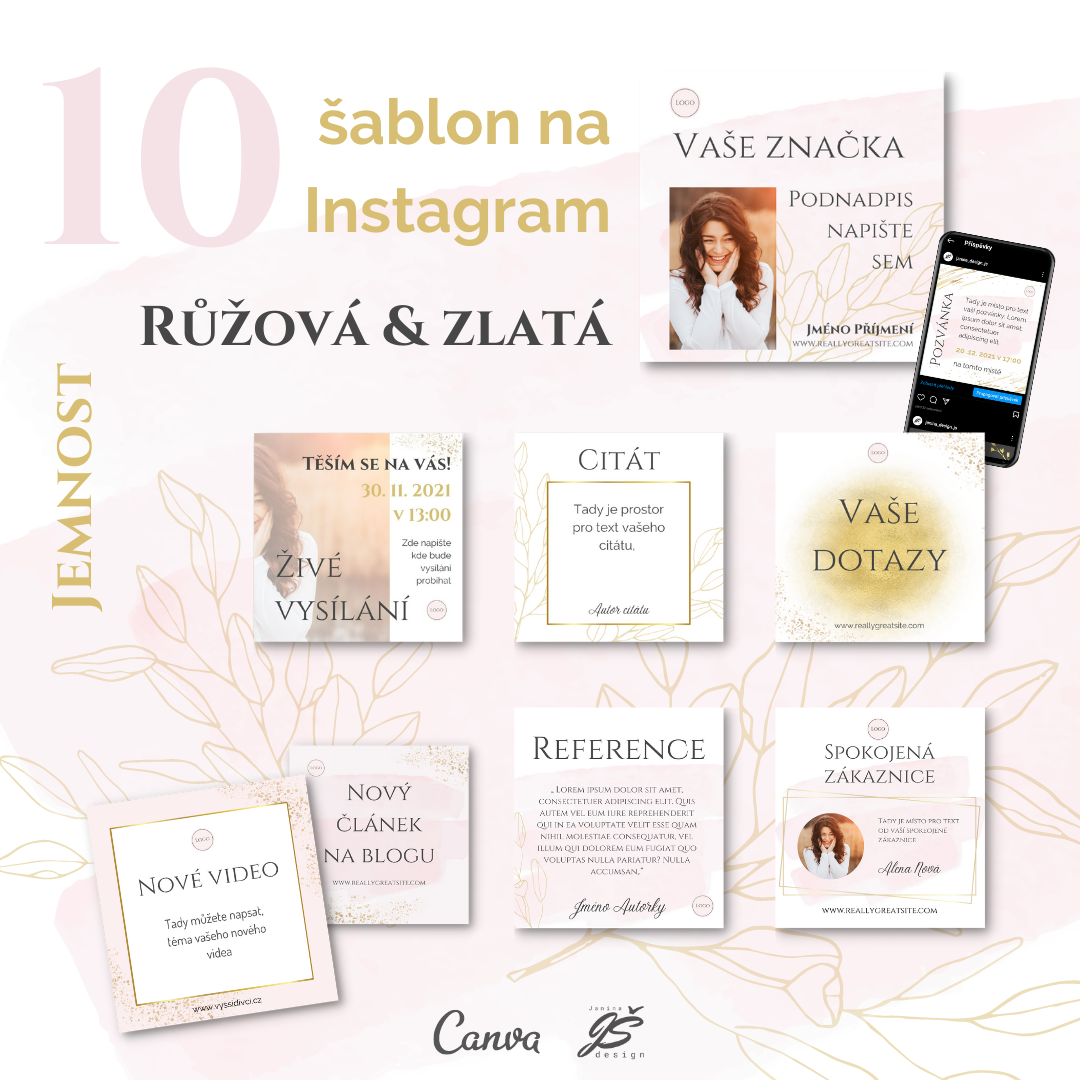 Růžová a zlatá Vše (Příspěvek na Instagramu) (1) Řůžová a zlatá, sada Canva ablon na Instagram